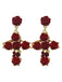 Boucles d'oreilles croix en cristal rose rouge 3D