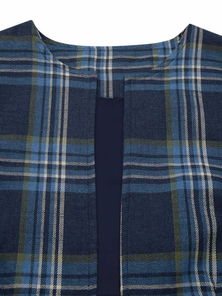 [Prévente] Veste boléro manches mi-longues à carreaux bleu foncé des années 1950