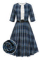 [Prévente] 2PCS veste boléro et robe plissée à volants à carreaux bleu foncé années 50