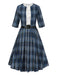 [Prévente] 2PCS veste boléro et robe plissée à volants à carreaux bleu foncé années 50
