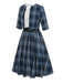 [Prévente] 2PCS veste boléro et robe plissée à volants à carreaux bleu foncé années 50