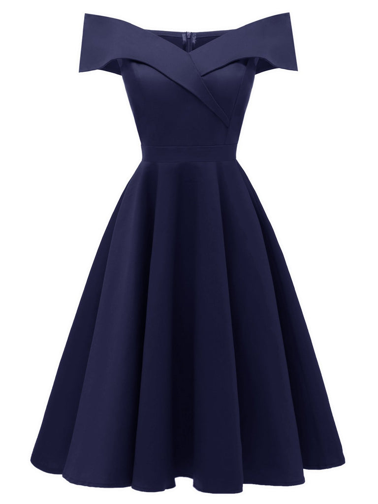 Robe Swing Vintage Année 50 Solide Epaule Nu Soirée Cocktail Nou