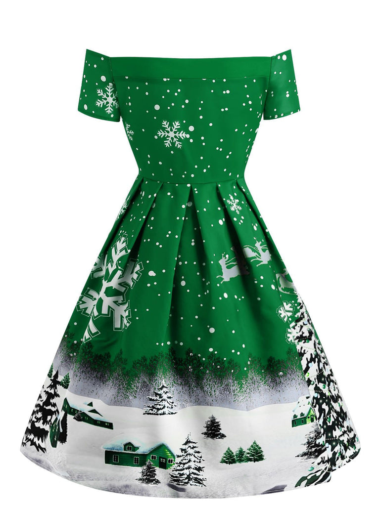 Robe verte à épaules dénudées style Snowfall des années 1950