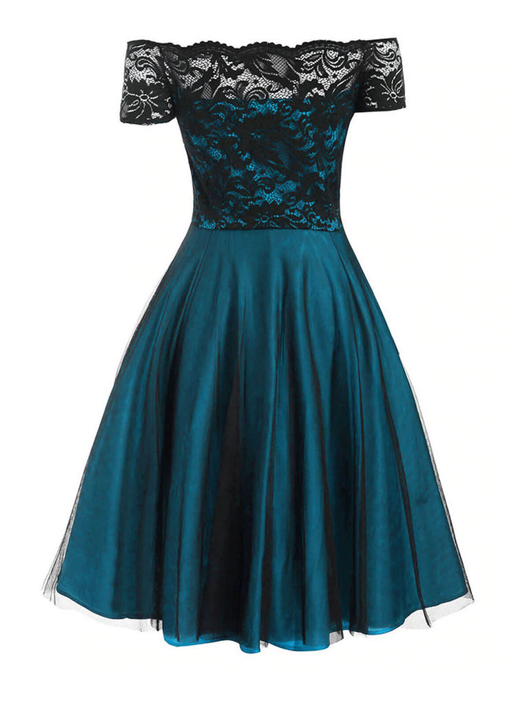 Robe de Noël Vintage Année 50 Dentelle Épaule Nue Soirée Cocktail Chic