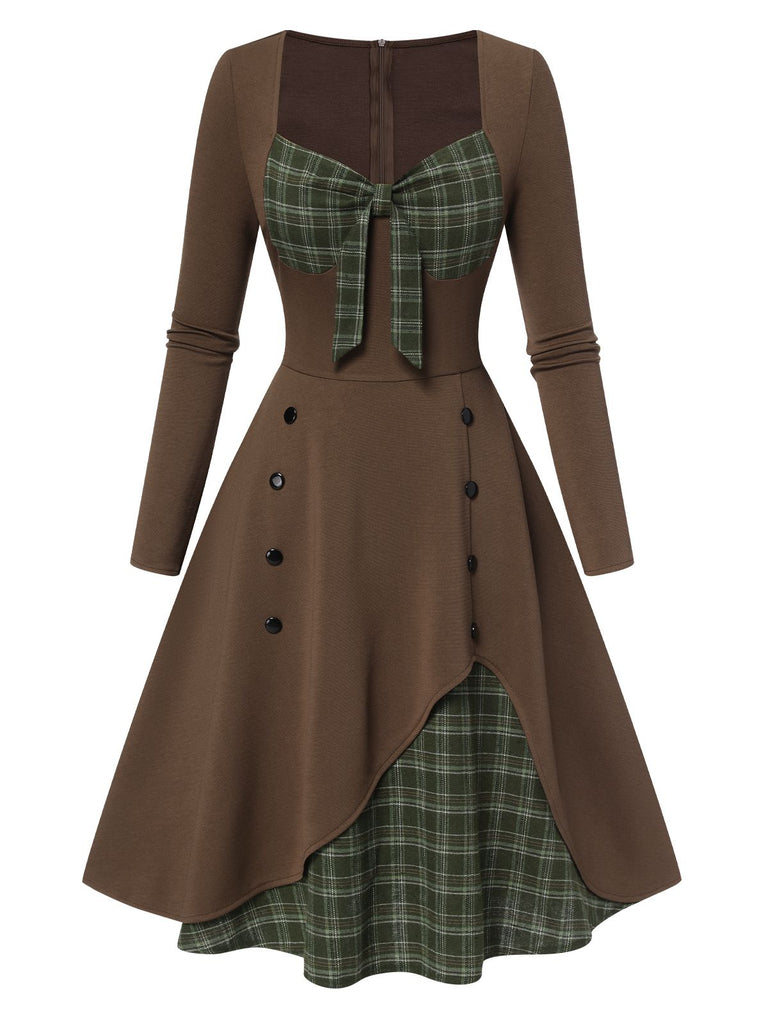 Robe Année 50 Vintage Patchwork Manches Longues Col Coeur