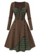 Robe Année 50 Vintage Patchwork Manches Longues Col Coeur