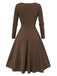 Robe Année 50 Vintage Patchwork Manches Longues Col Coeur
