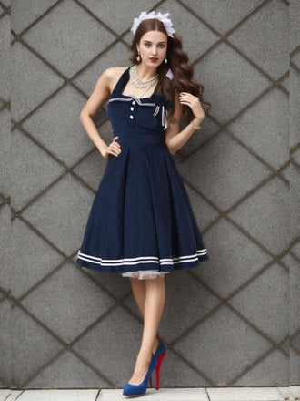 Robe Swing Vintage Année 50 à Col Licou Soirée Cocktail Chic