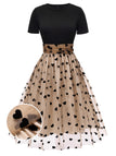 Robe Swing Vintage Année 50 Noire à Pois de Cœur Cocktail Pin Up