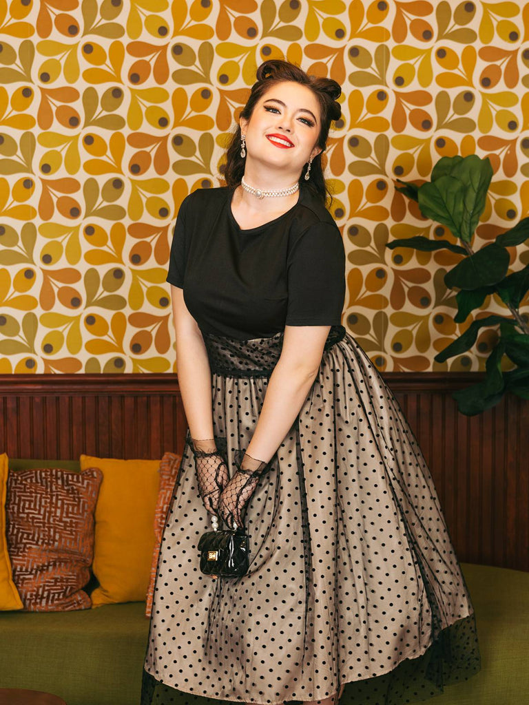 Robe Swing Vintage Année 50 Noire à Pois Cocktail Pin Up