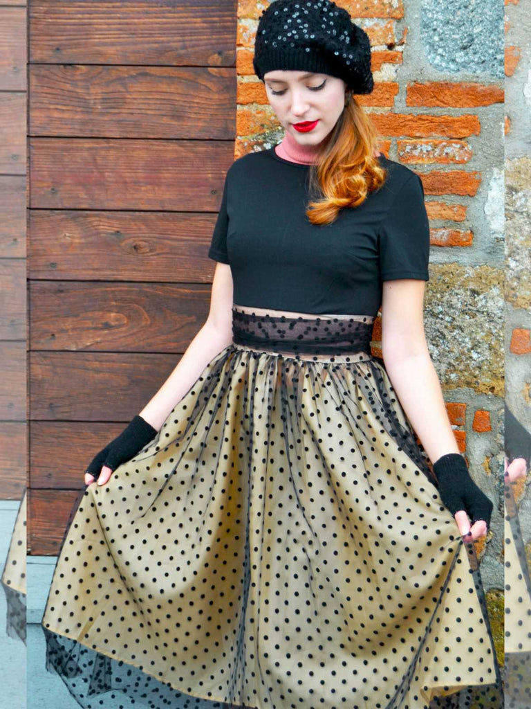 Robe Swing Vintage Année 50 Noire à Pois Cocktail Pin Up