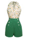 Combishort vintage à lacets et col licou à fleurs des années 1950