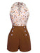 Combishort vintage à lacets et col licou à fleurs des années 1950