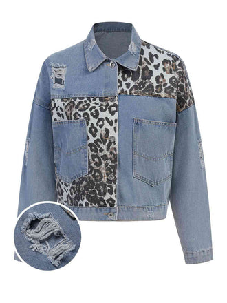 Veste en jean patchwork léopard bleu des années 1980