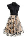 Robe vintage patchwork papillon noire des années 1950 Cocktail