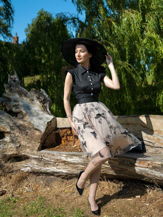 Robe vintage patchwork papillon noire des années 1950 Cocktail