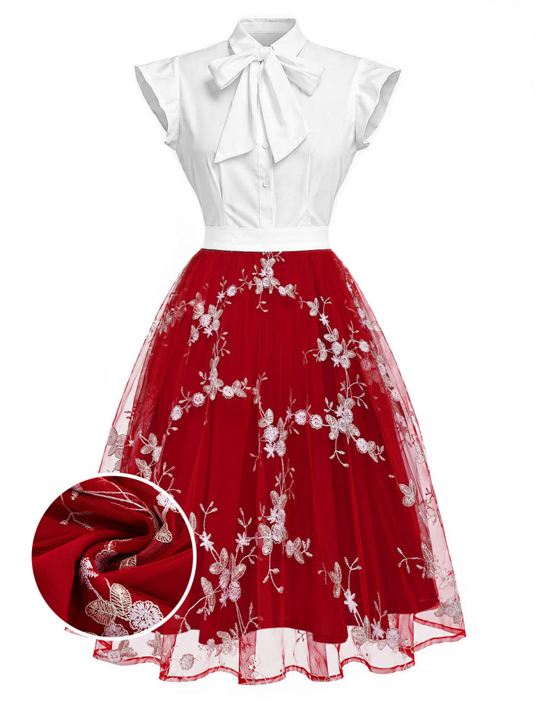 [Prévente] Robe vintage patchwork papillon rouge des années 1950 Cocktail Chic