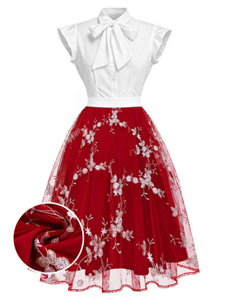 [Prévente] Robe vintage patchwork papillon rouge des années 1950 Cocktail Chic