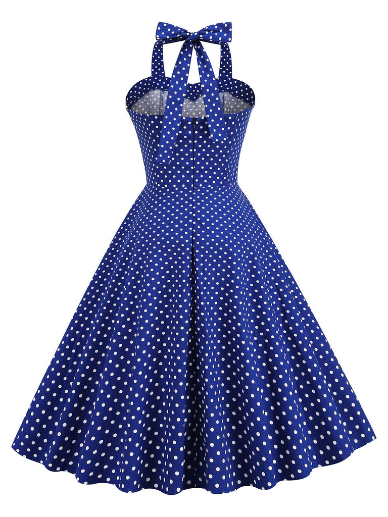 Robe trapèze bleue à pois années 1950 Rockabilly Pin Up