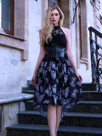 Robe en dentelle à imprimé chauve-souris gothique steampunk