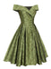 Robe trapèze verte à épaules dénudées et revers des années 1950