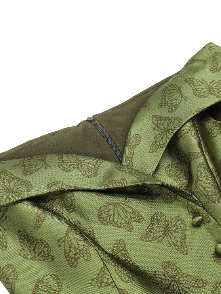 Robe trapèze verte à épaules dénudées et revers des années 1950 6