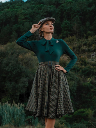 Robe en tricot à carreaux vert foncé des années 1950 Cocktail Chic