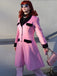 Manteau boutonné en patchwork de velours rose années 1950