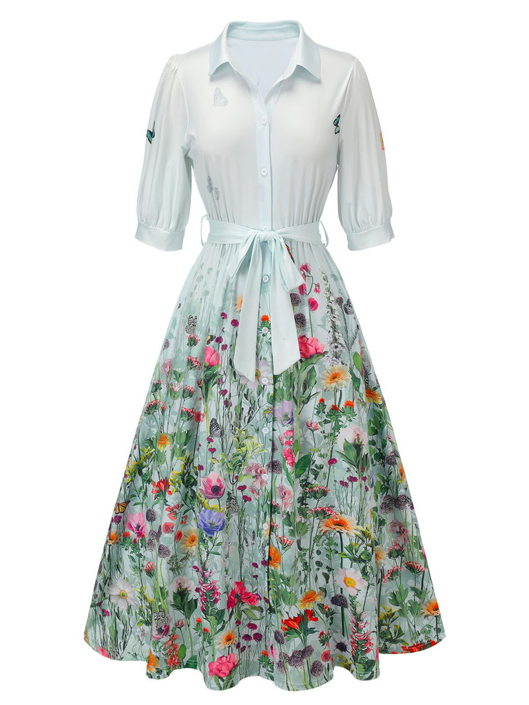 Robe chemise à ceinture florale des années 1940