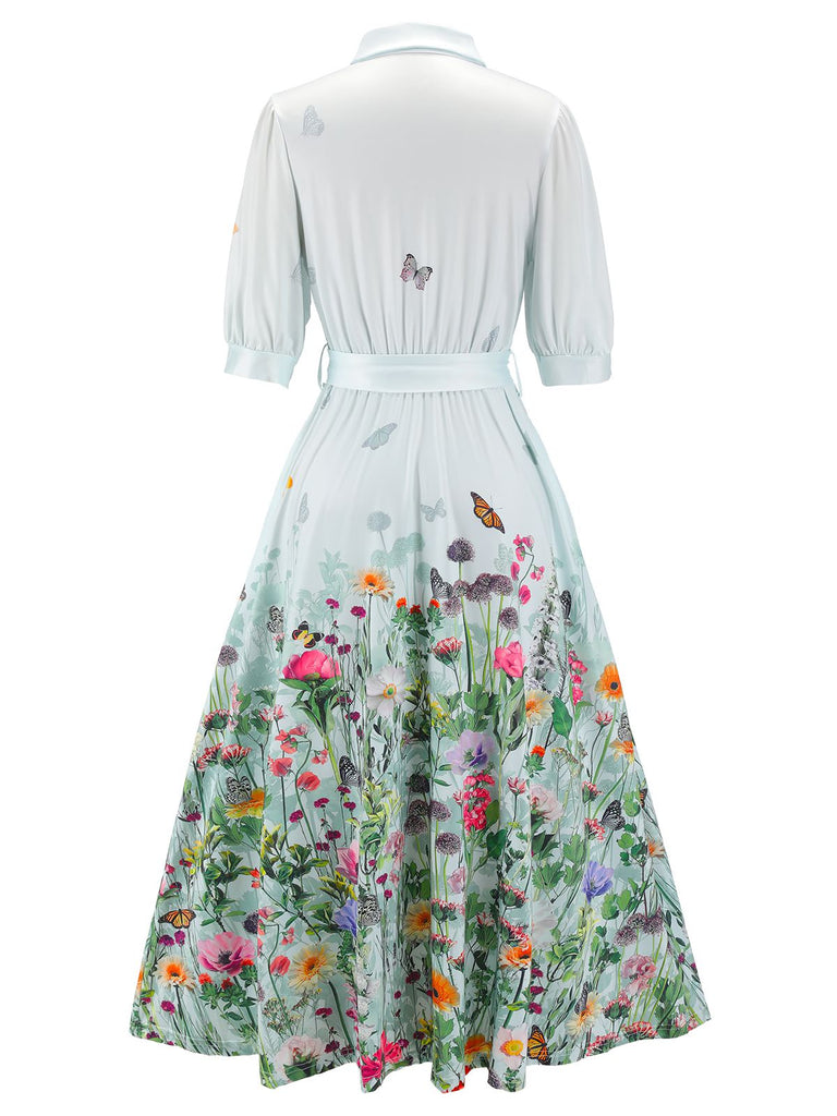 Robe chemise à ceinture florale des années 1940