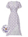 [Prévente] Robe violette col V et boutons motif lapin et fleurs années 40
