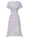 [Prévente] Robe violette col V et boutons motif lapin et fleurs années 40