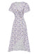 [Prévente] Robe violette col V et boutons motif lapin et fleurs années 40