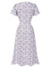 [Prévente] Robe violette col V et boutons motif lapin et fleurs années 40