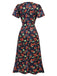 [Prévente] Robe bleu à col en V à fleurs des années 1930