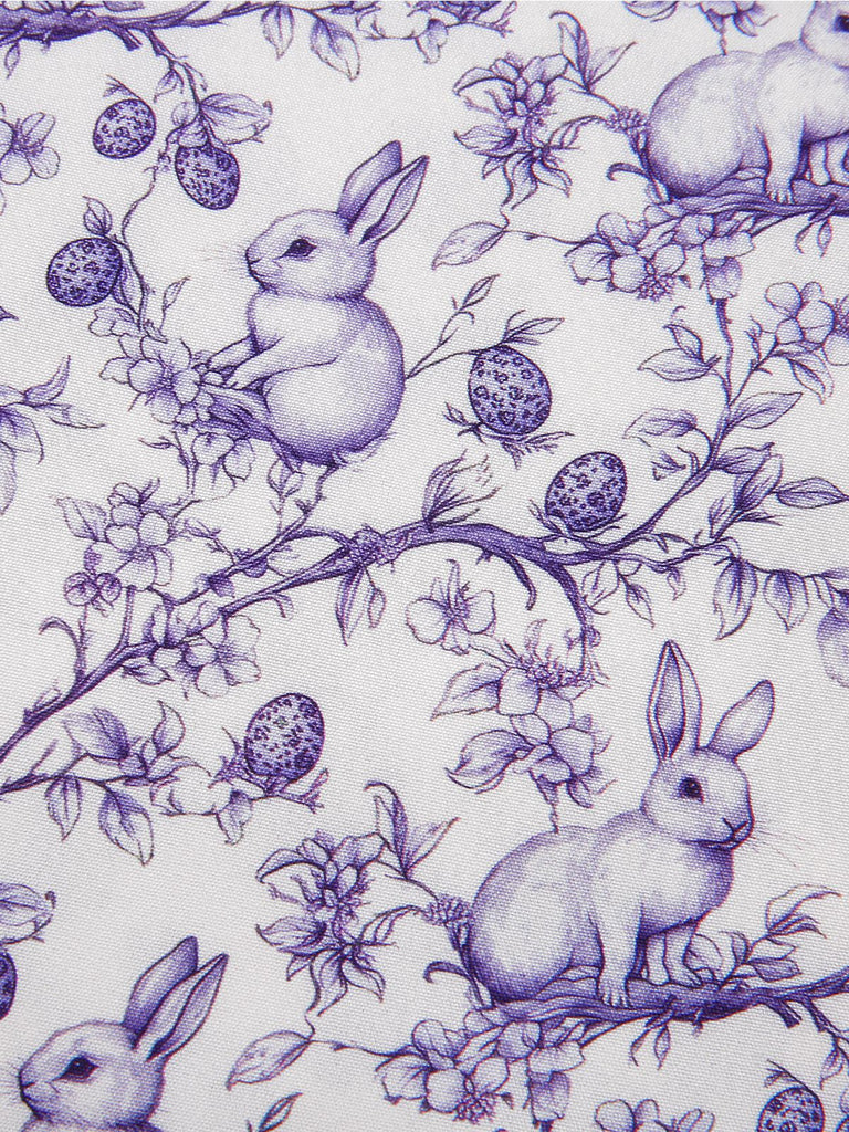 [Prévente] Robe violette col V et boutons motif lapin et fleurs années 40