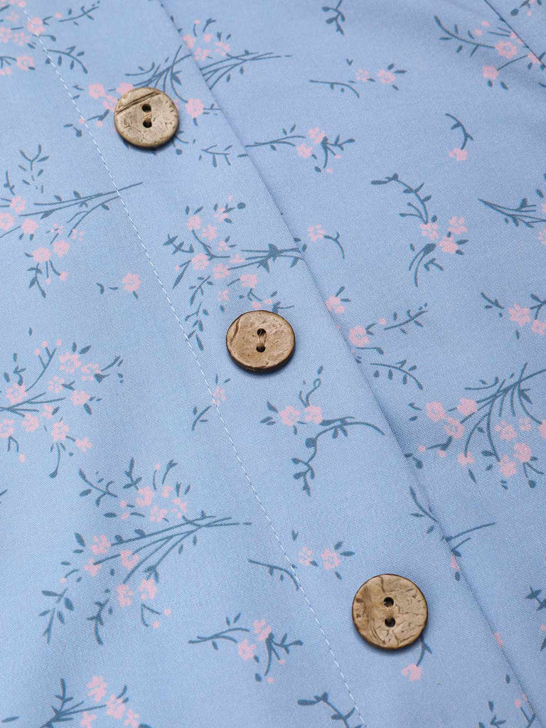 [Prévente] Robe bleu à col en V à fleurs des années 1930