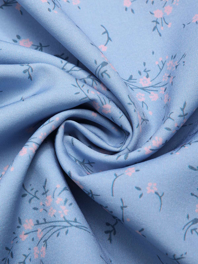 [Prévente] Robe bleu à col en V à fleurs des années 1930