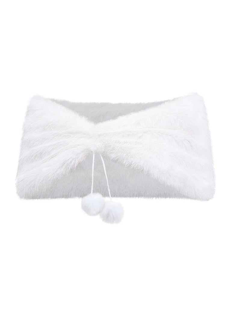 [Prévente] Cape à pompons en fausse fourrure blanche unie style années 1970