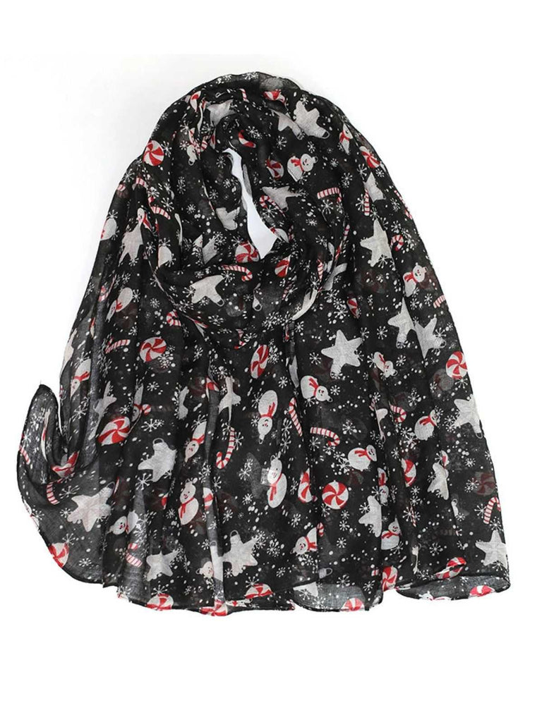 Écharpe en soie imprimée de dessins animés de Noël vintage