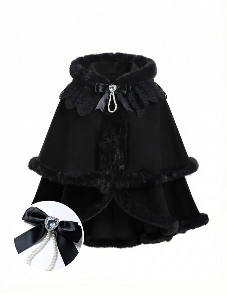 [Prévente] Cape à capuche style chat noire et fourrure synthétique des années 1960