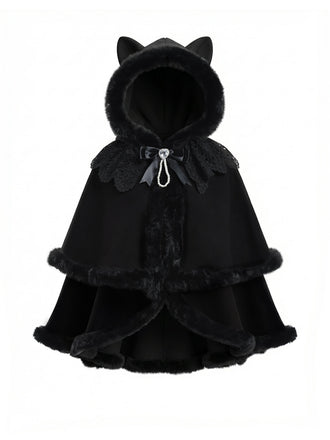 [Prévente] Cape à capuche style chat noire et fourrure synthétique des années 1960