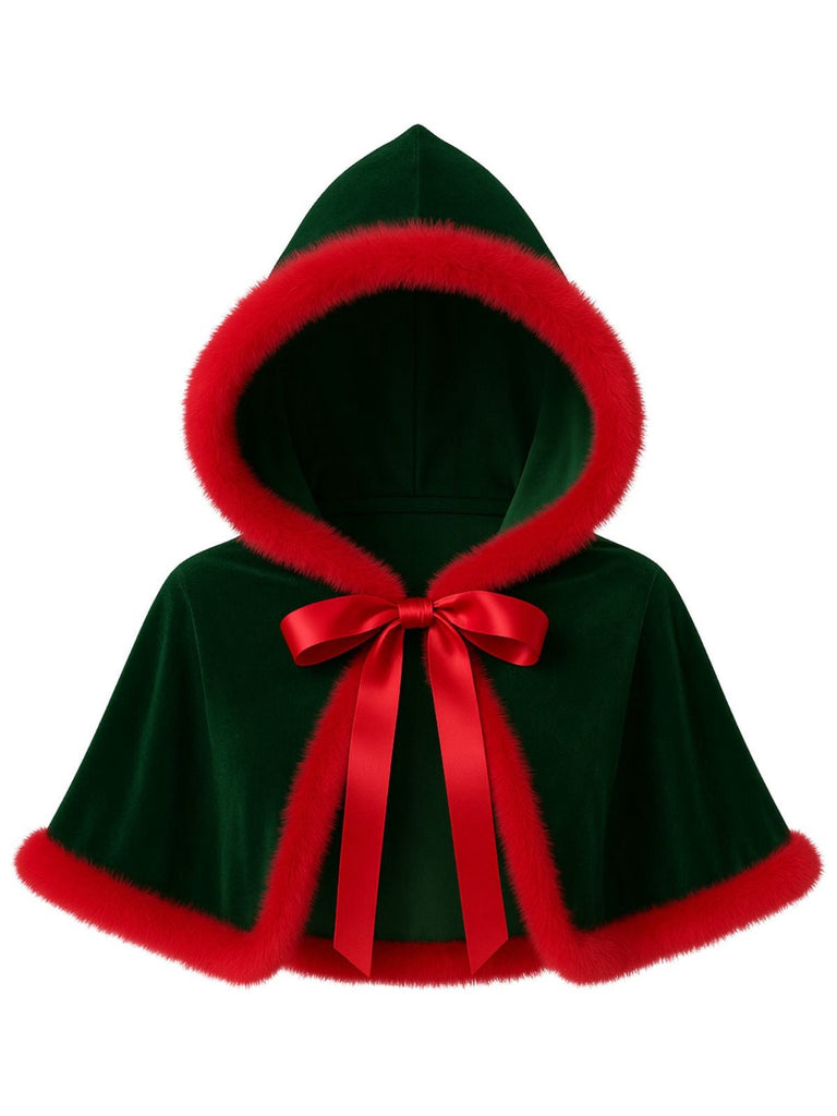 Mini cape à capuche en velours de Noël des années 1950