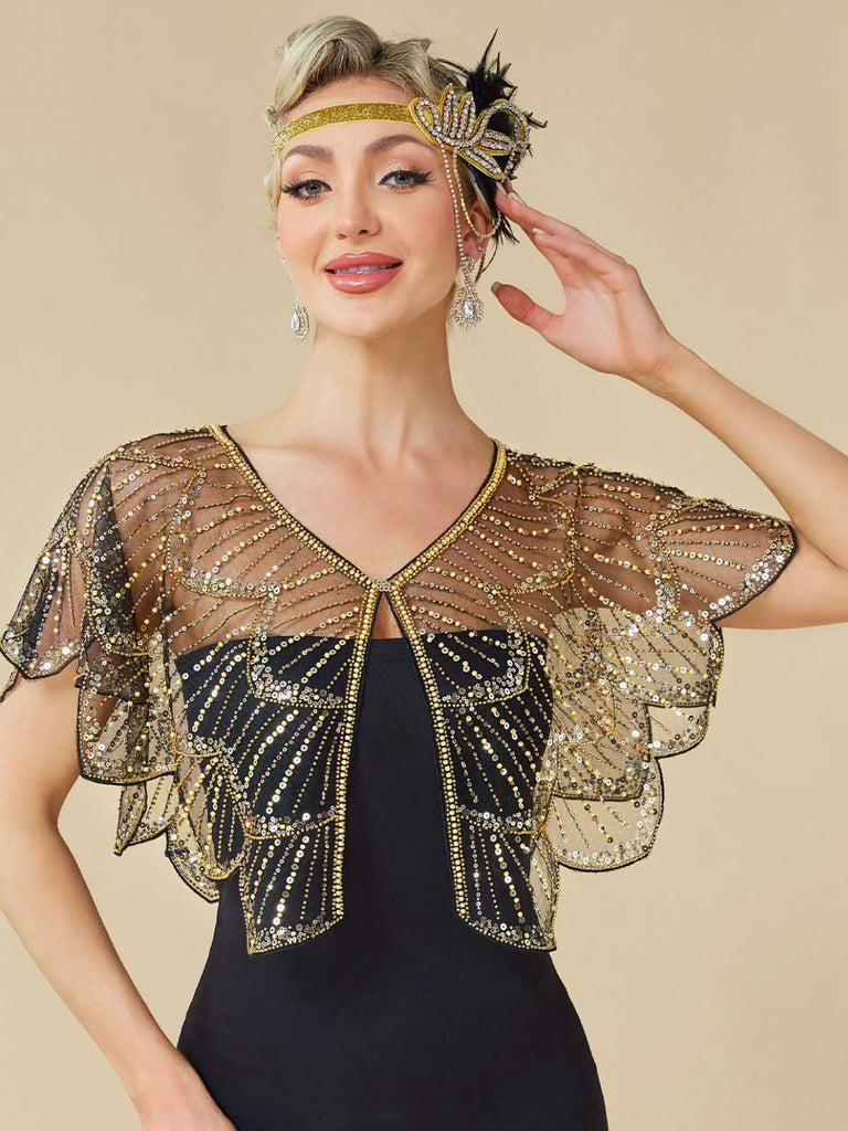 [Prévente] Cape à sequins en résille style Gatsby ourlet à pétales années 1920