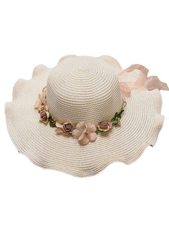 Chapeau soleil vintage raphia franges floral 3D
