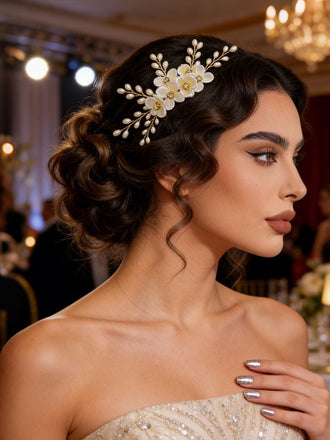 Accessoires pour Cheveux en Perles Blanches et Cristaux Floraux 4