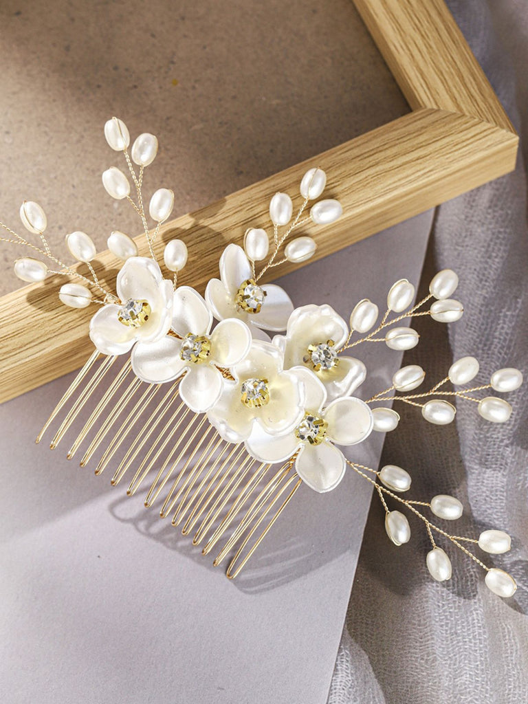 Accessoires pour Cheveux en Perles Blanches et Cristaux Floraux 6