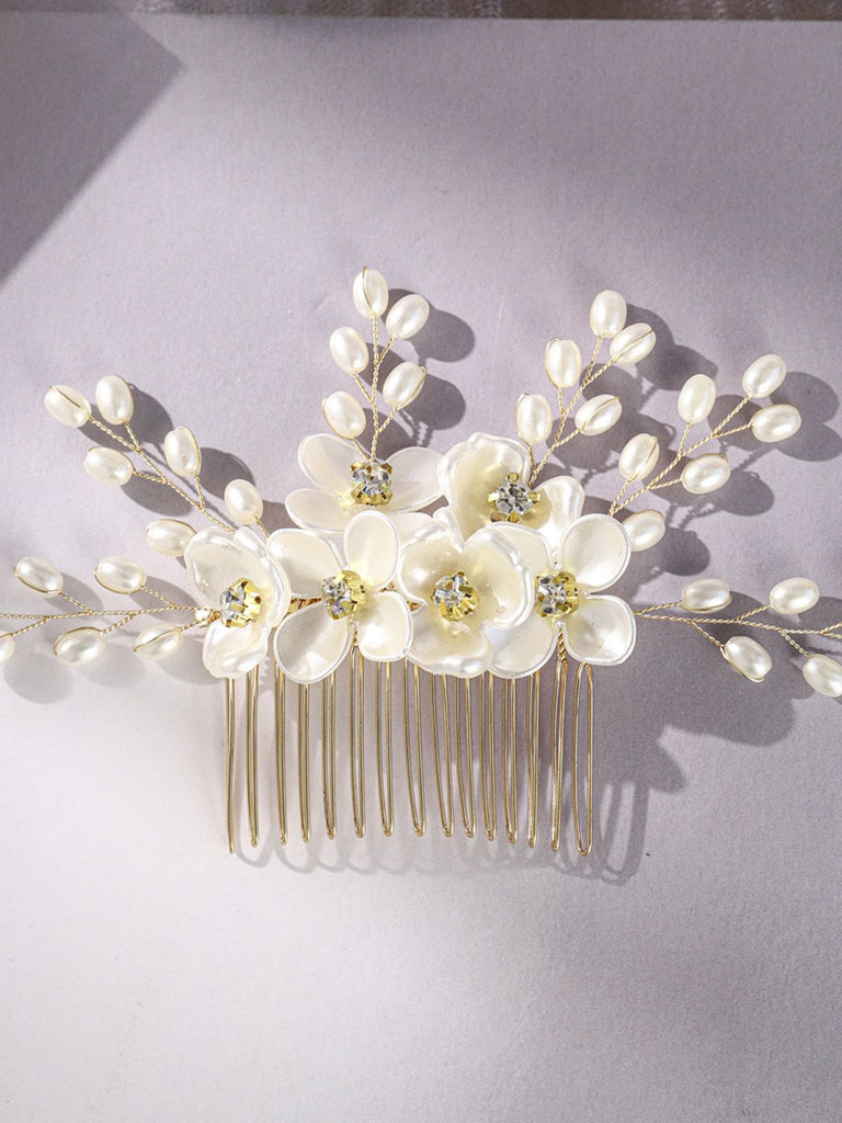 Accessoires pour Cheveux en Perles Blanches et Cristaux Floraux 7