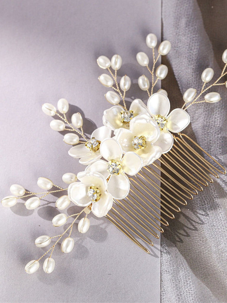 Accessoires pour Cheveux en Perles Blanches et Cristaux Floraux 8