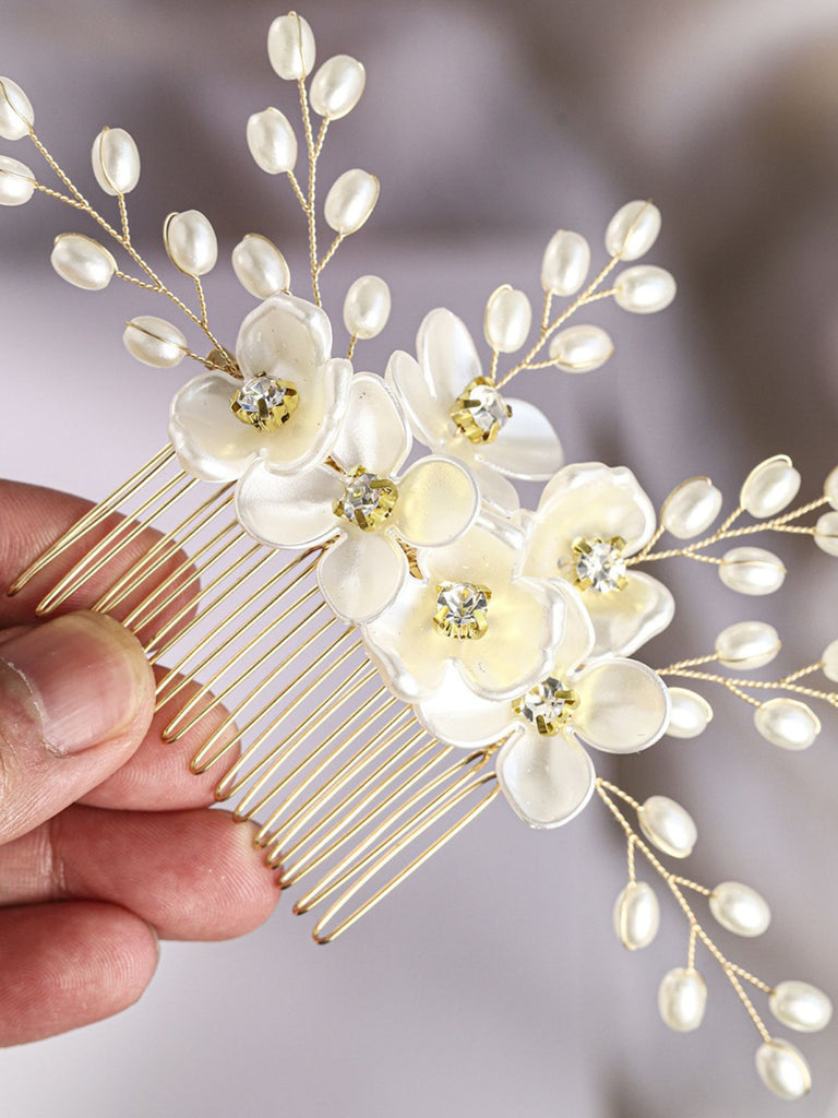 Accessoires pour Cheveux en Perles Blanches et Cristaux Floraux 10